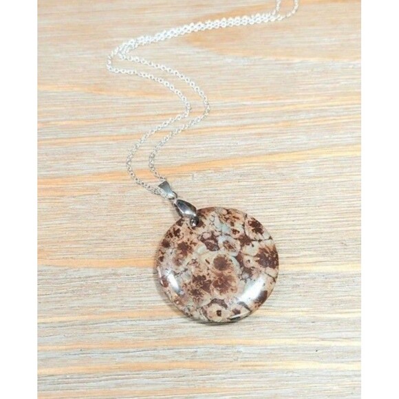 Large Brown Snowflake Obsidian Necklace Natural Gemstone Pendant - Picture 2 of 3